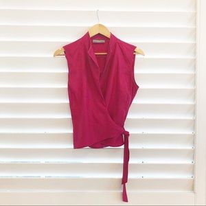 Kate Hill 100% Silk Petites Wrap Top- Red-12P